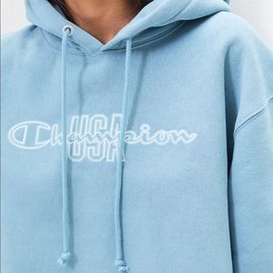 champion light blue reverse weave cropped hoodie